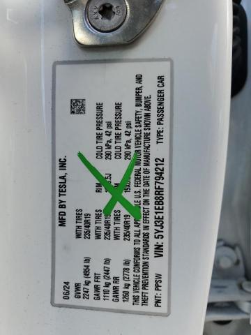 2024 TESLA MODEL 3 5YJ3E1EB8RF794212
