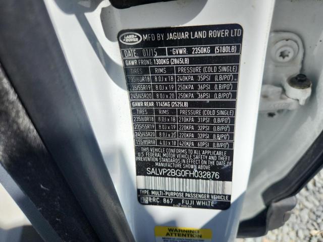 2015 LAND ROVER RANGE ROVE SALVP2BG0FH032876