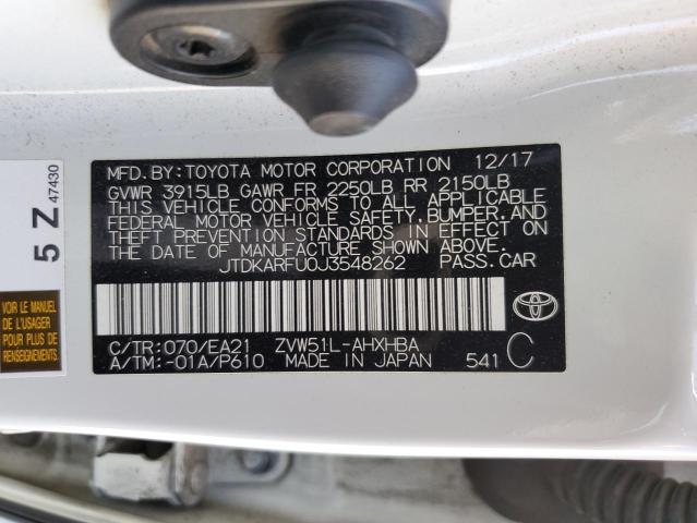 JTDKARFU0J3548262 Toyota PRIUS