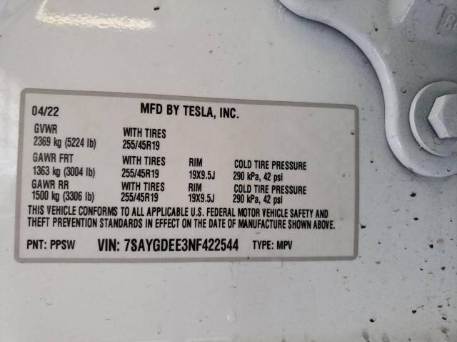 7SAYGDEE3NF422544 Tesla Model Y