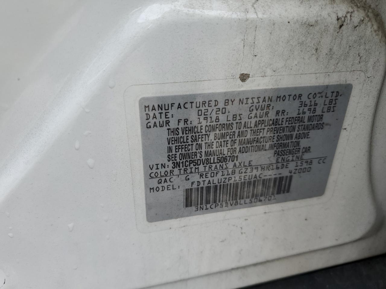 3N1CP5DV8LL506701 NISSAN KICKS 2020