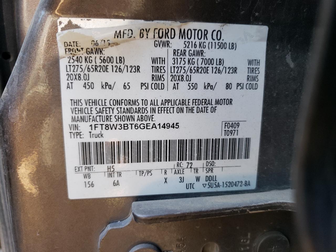 1FT8W3BT6GEA14945 FORD F350 2016