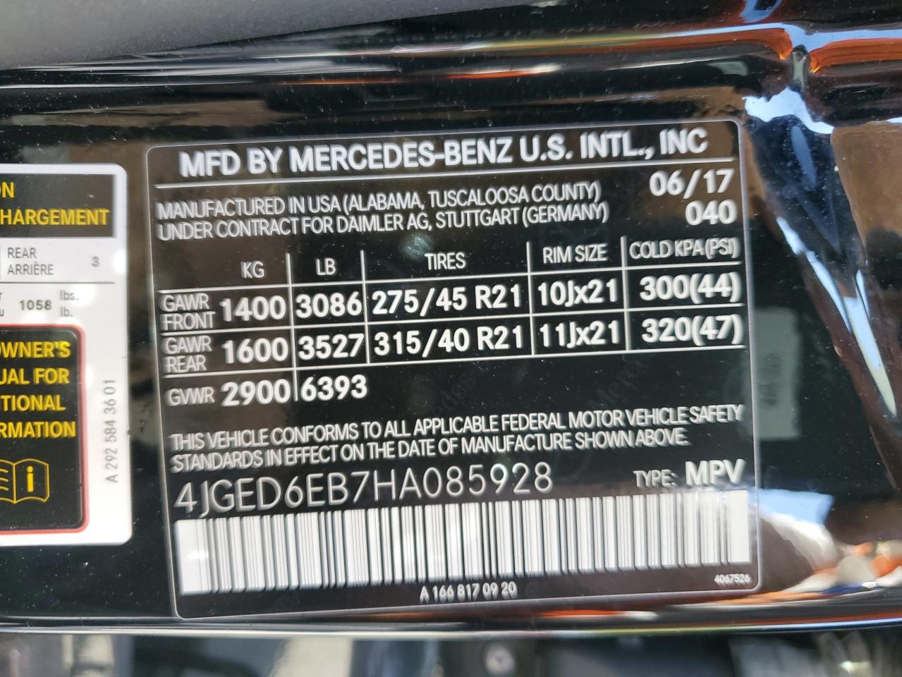 4JGED6EB7HA085928 MERCEDES-BENZ GLE-CLASS 2017