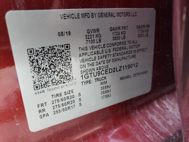 1GTU9CED2LZ119012 | 2020 GMC SIERRA K15