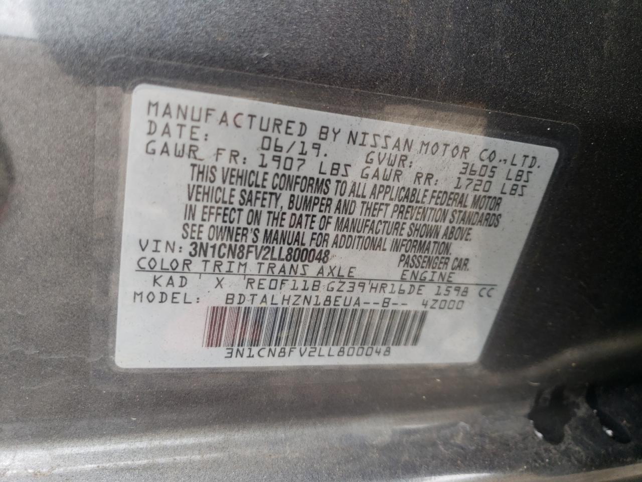 3N1CN8FV2LL800048 NISSAN VERSA 2020