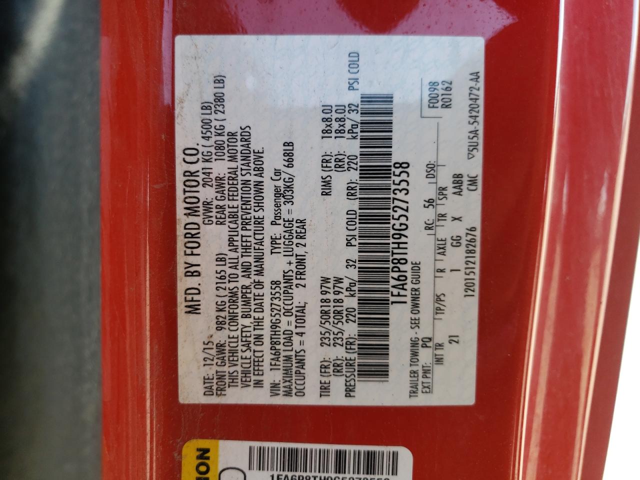 1FA6P8TH9G5273558 FORD ALL Models 2016