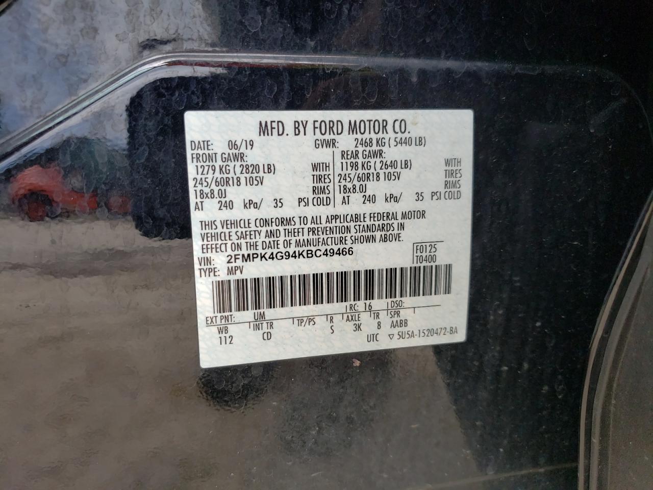 2FMPK4G94KBC49466 FORD EDGE 2019