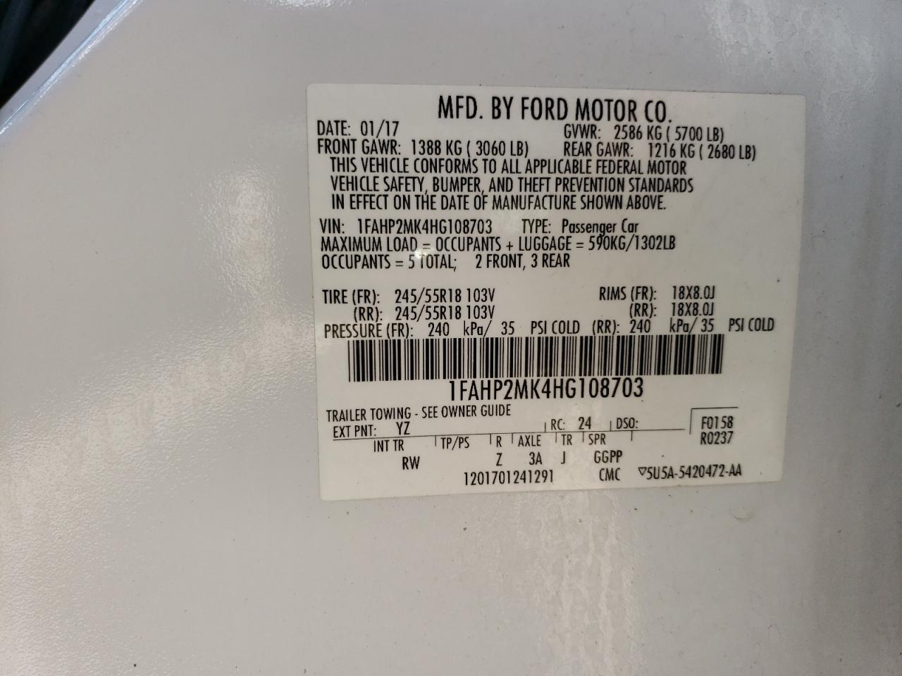 1FAHP2MK4HG108703 FORD TAURUS 2017