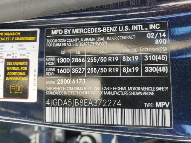 VIN 4JGDA5JB8EA372274 2014 Mercedes-Benz ML-Class, 350 no.13