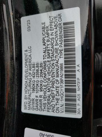 2023 Honda Accord Ex VIN: 1HGCY1F38PA019866 Lot: 65703413