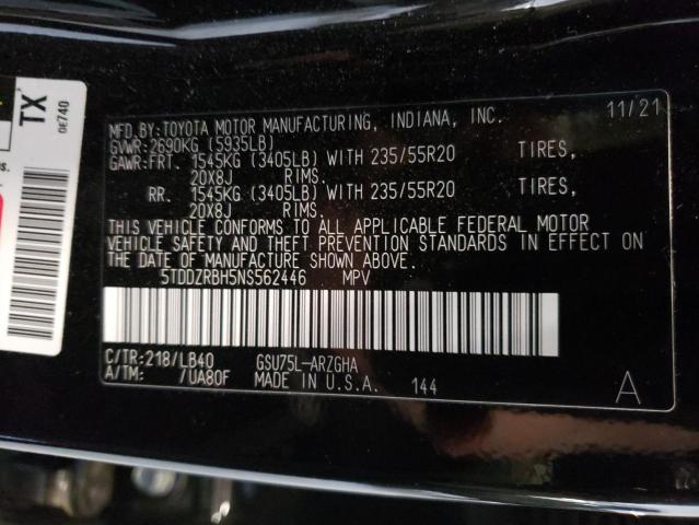 VIN 5TDDZRBH5NS562446 2022 Toyota Highlander, Limited no.13