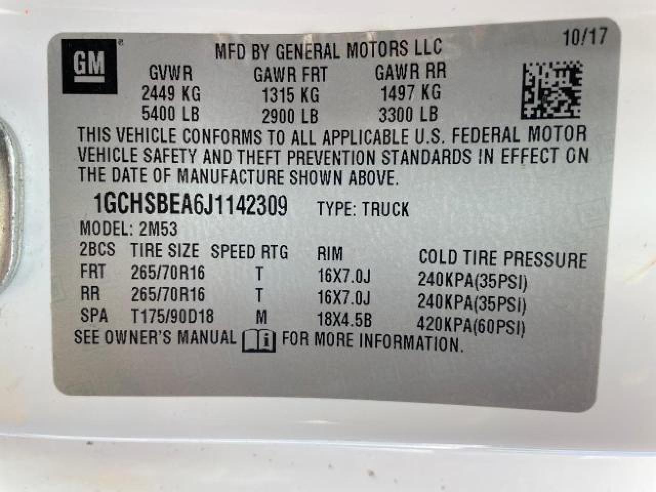 1GCHSBEA6J1142309 CHEVROLET COLORADO 2018