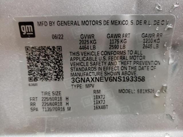 2022 Chevrolet Equinox Premier VIN: 3GNAXNEV6NS193358 Lot: 65570473