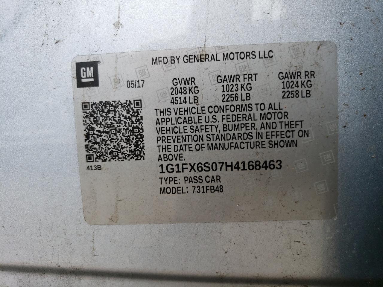 1G1FX6S07H4168463 CHEVROLET BOLT 2017