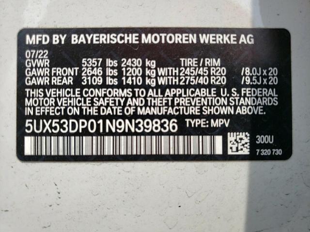 5UX53DP01N9N39836 2022 BMW X3, photo no. 13