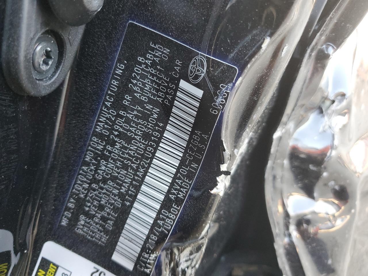 4T1F11AK2LU931914 TOYOTA CAMRY 2020