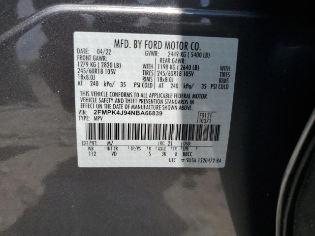 2FMPK4J94NBA66839 2022 FORD EDGE, photo no. 12