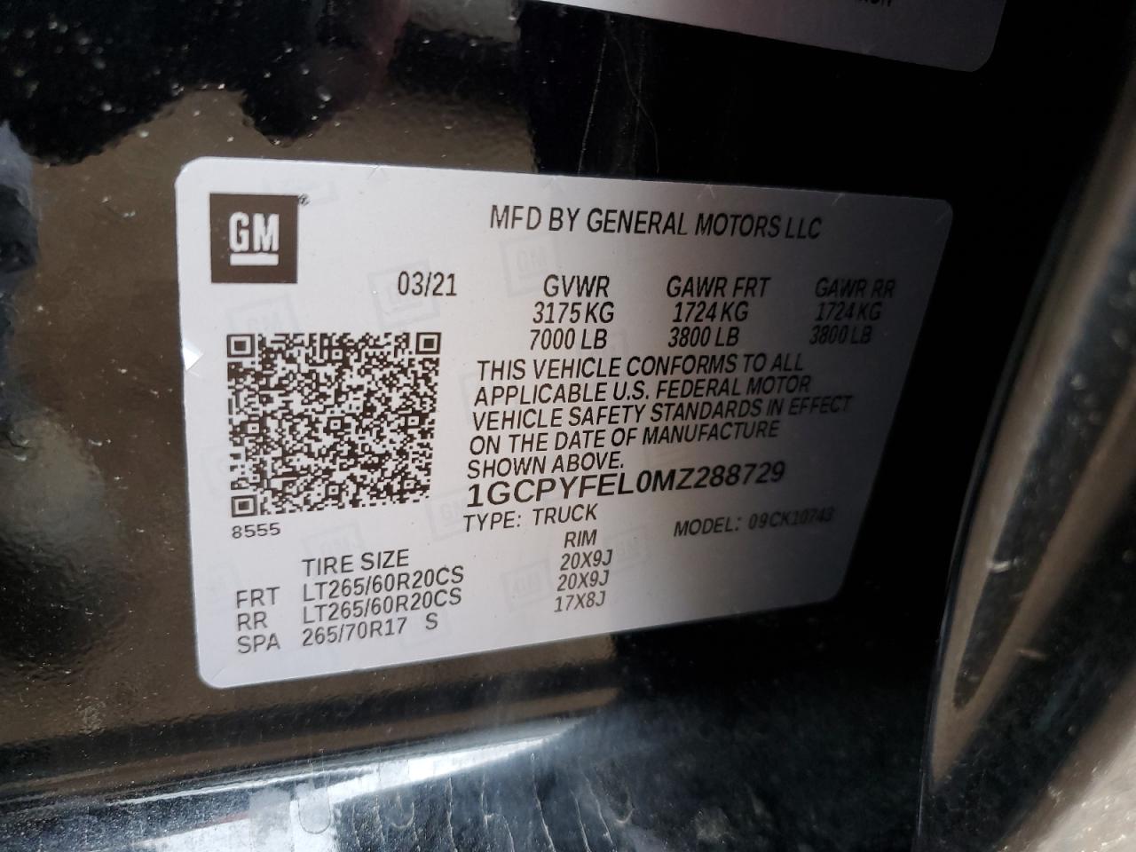 1GCPYFEL0MZ288729 CHEVROLET ALL Models 2021