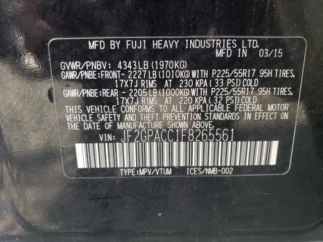 VIN: JF2GPACC1F8265561 Auction: COPART Lot: 64570793 Location: FL - TAMPA SOUTH JF2GPACC1F8265561 SUBARU XV 2015 BLACK Photo 13