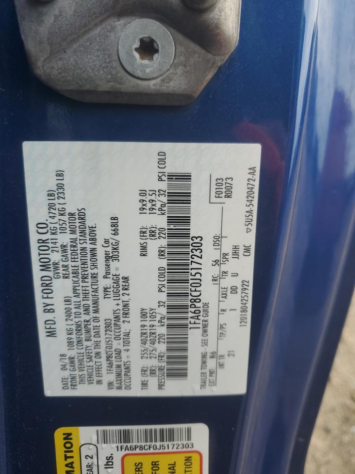 1FA6P8CF0J5172303 FORD MUSTANG 2018
