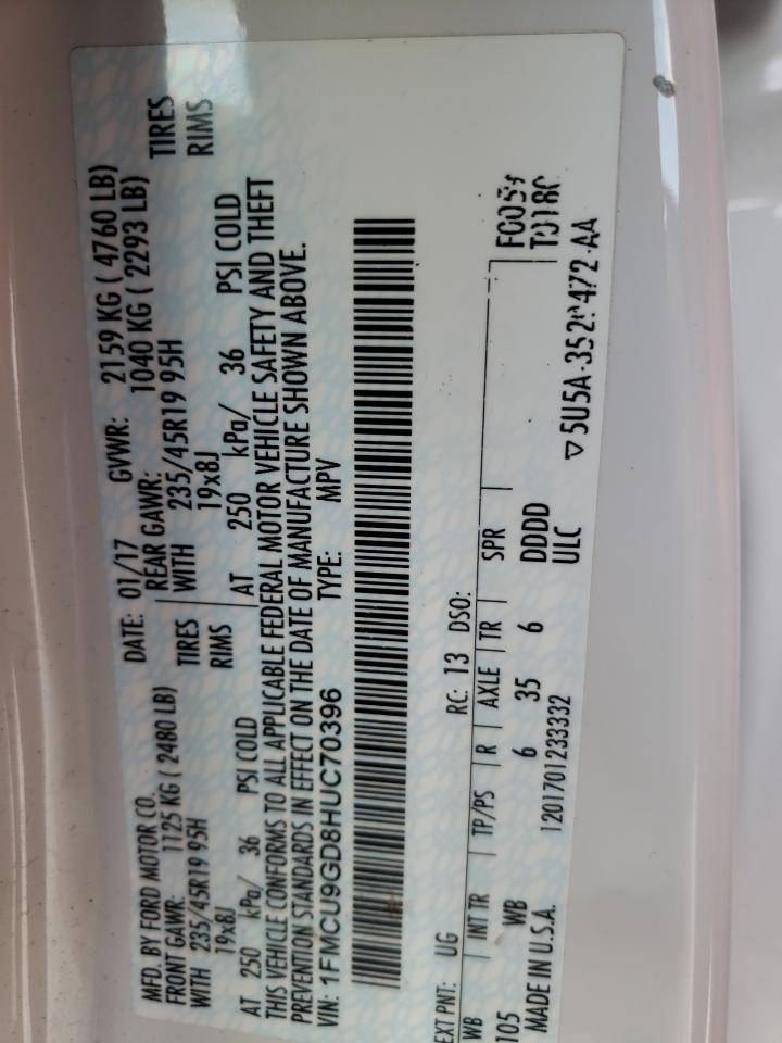 1FMCU9GD8HUC70396 FORD ESCAPE 2017