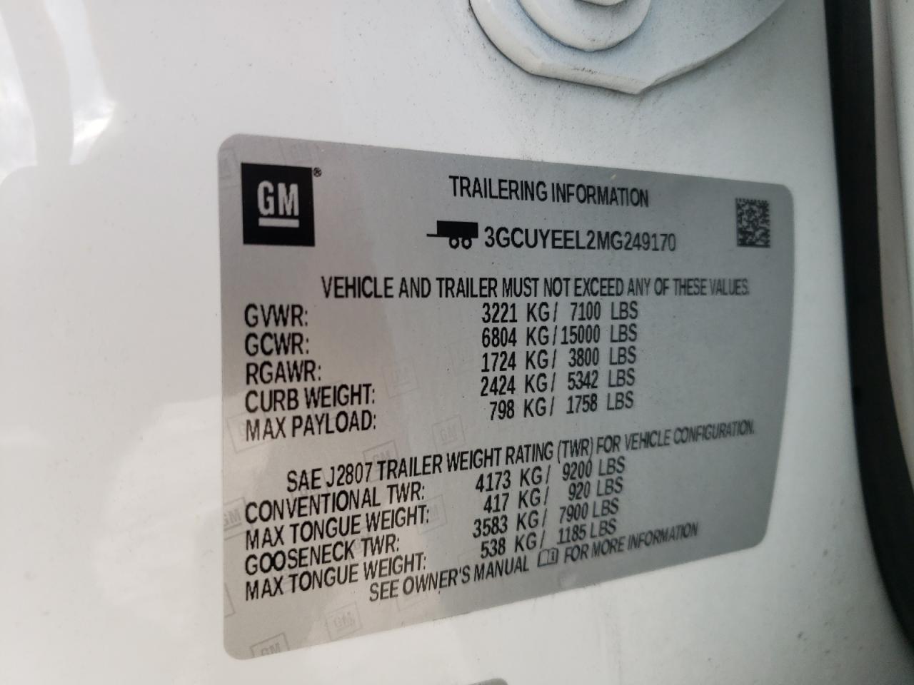 3GCUYEEL2MG249170 CHEVROLET ALL Models 2021