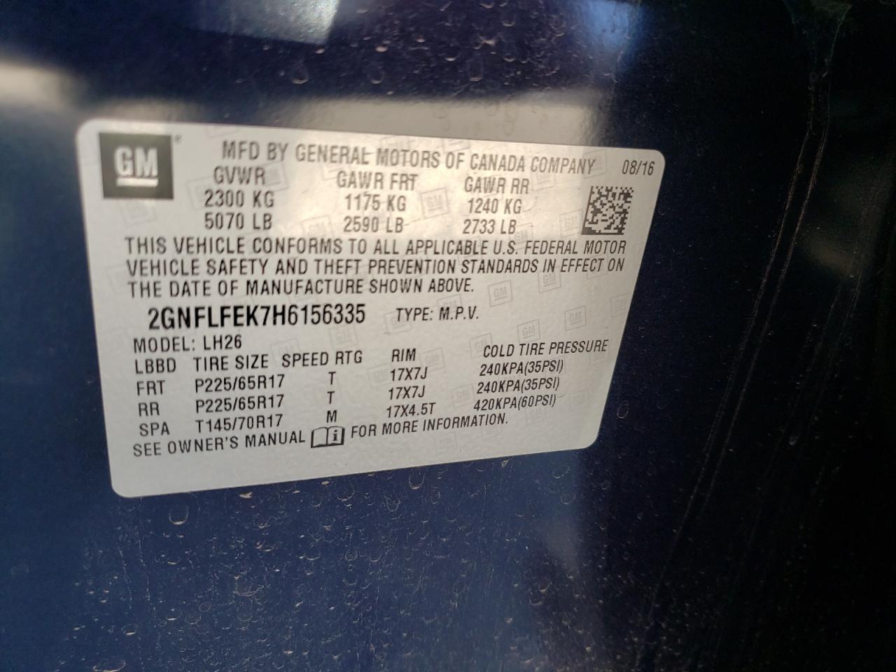 2GNFLFEK7H6156335 CHEVROLET EQUINOX 2017