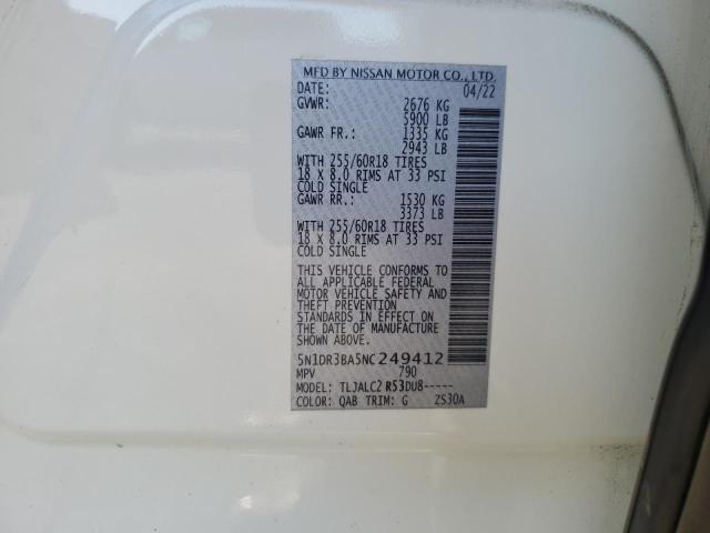 5N1DR3BA5NC249412 Nissan Pathfinder Sv