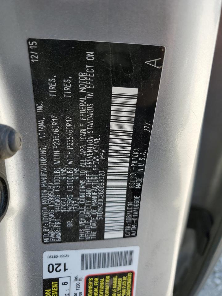 5TDYK3DC2GS693020 TOYOTA All Models 2016