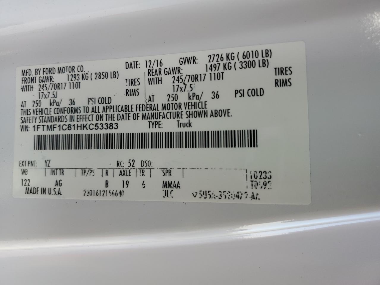 1FTMF1C81HKC53383 FORD All Models 2017