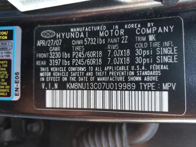 VIN: KM8NU13C07U019989 Auction: COPART Lot: 66133633 Location: PA - YORK HAVEN KM8NU13C07U019989 HYUNDAI VERACRUZ 2007 BLACK Photo 13