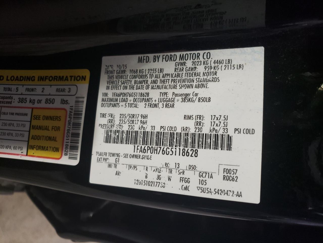 1FA6P0H76G5118628 FORD FUSION 2016