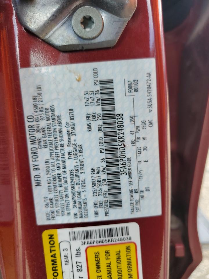 3FA6P0HD5KR248038 FORD FUSION 2019