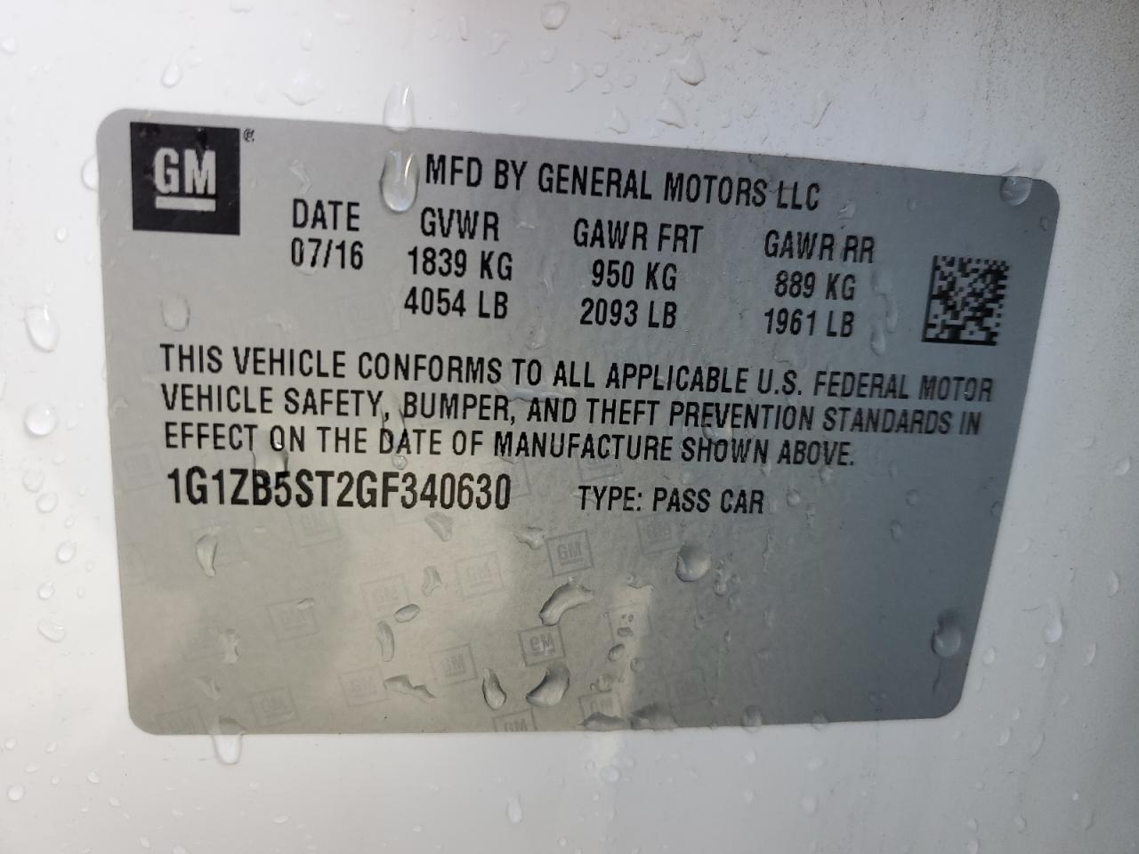 1G1ZB5ST2GF340630 CHEVROLET MALIBU 2016
