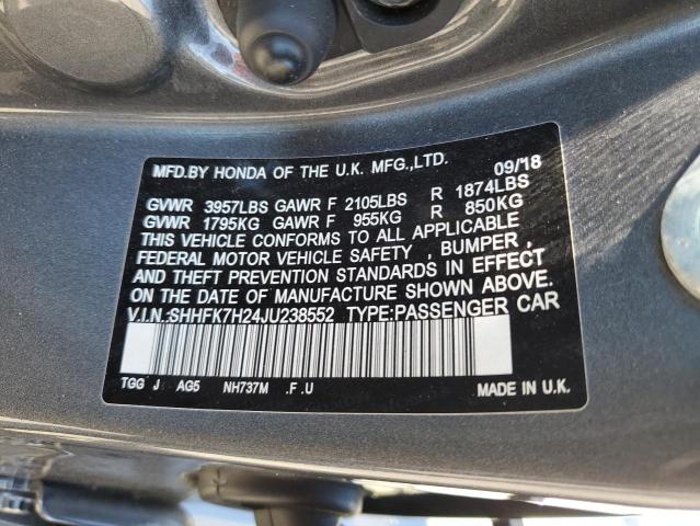 SHHFK7H24JU238552 Honda Civic Lx