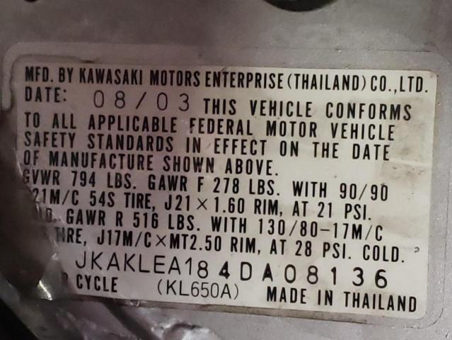 2004 KAWASAKI KL650 A JKAKLEA184DA08136