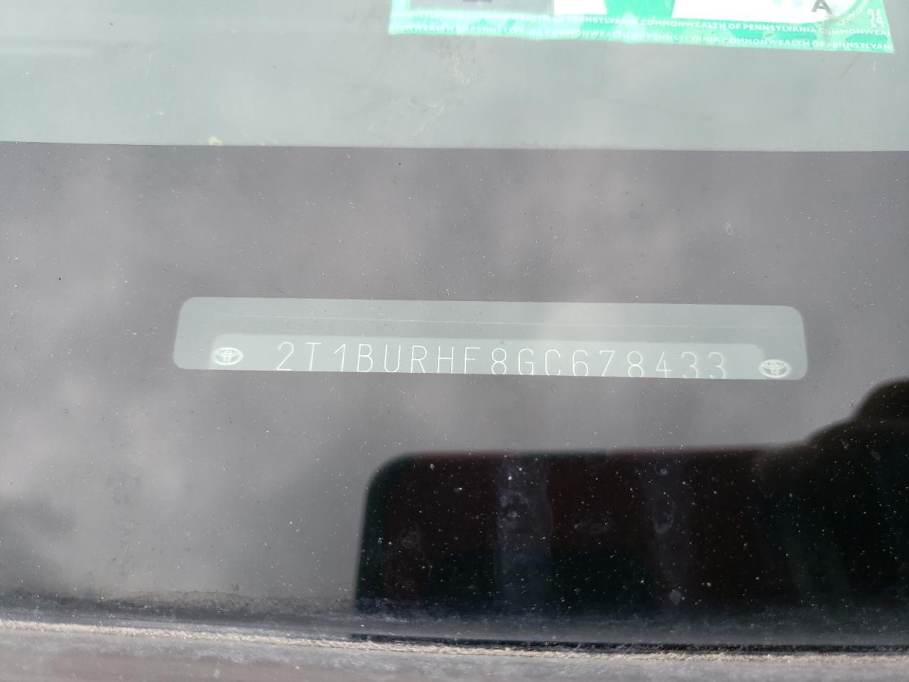 2T1BURHE8GC678433 TOYOTA COROLLA 2016