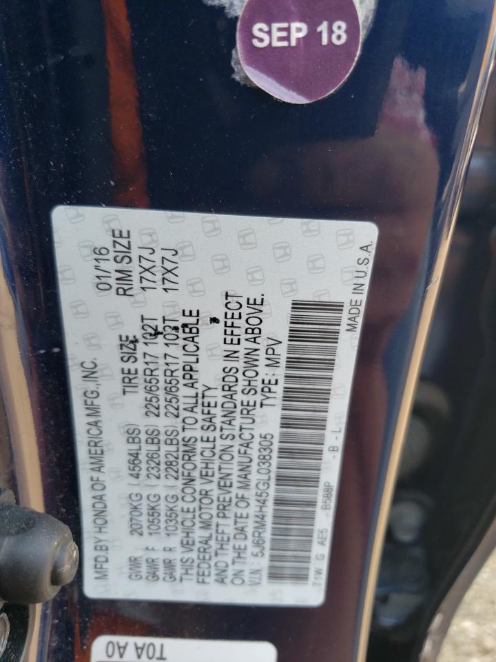 5J6RM4H45GL038305 HONDA CRV 2016