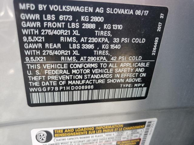 2017 VOLKSWAGEN TOUAREG EX WVGGF7BP1HD006986