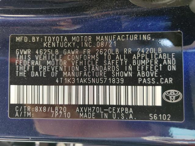 4T1K31AK5NU571839 Toyota Camry XSE 12