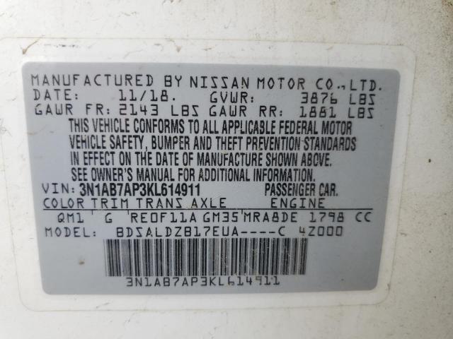 3N1AB7AP3KL614911 | 2019 NISSAN SENTRA S