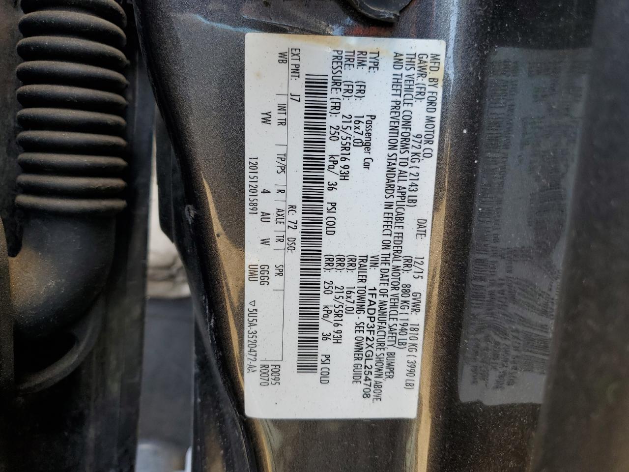 1FADP3F2XGL254708 FORD FOCUS 2016