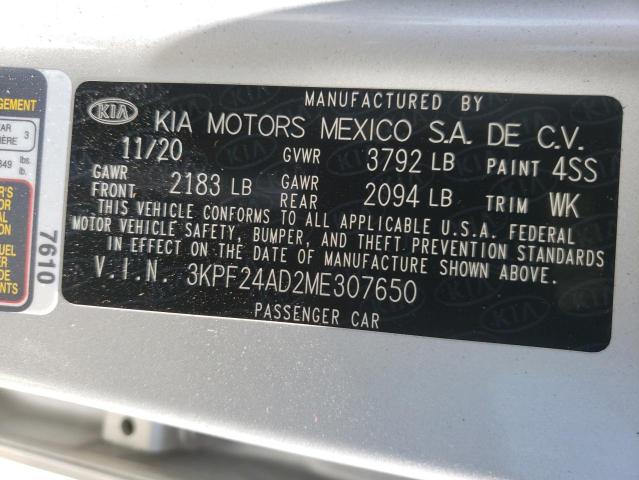 3KPF24AD2ME307650 KIA FORTE FE