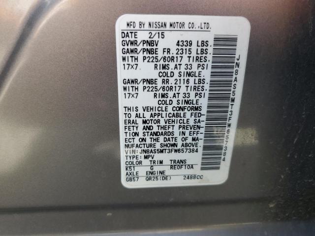 JN8AS5MT3FW657384 Nissan Rogue Select S