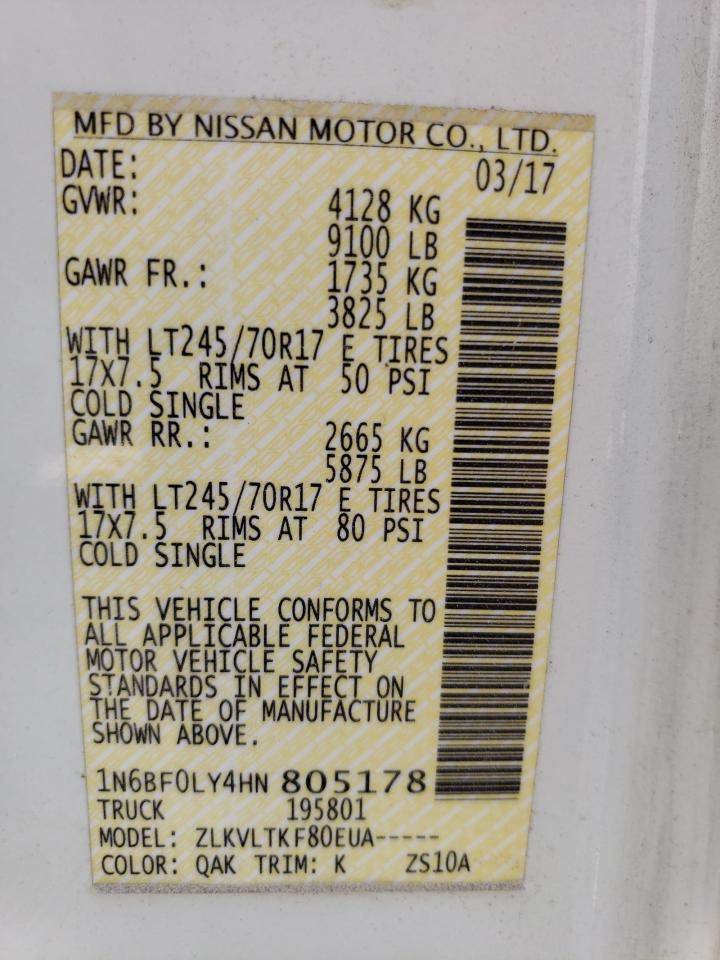 1N6BF0LY4HN805178 NISSAN NV 2017