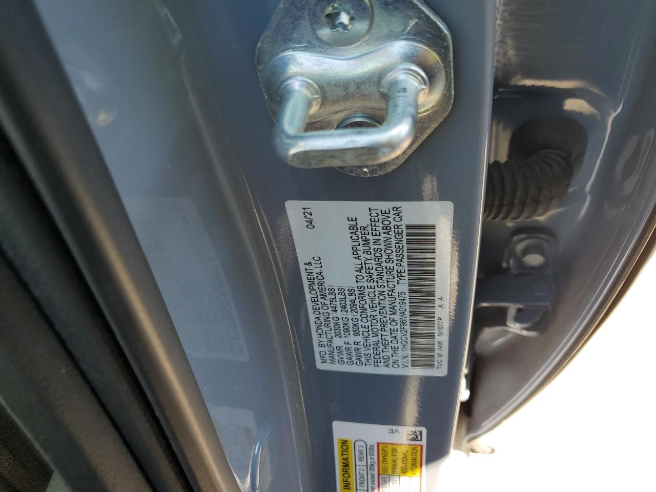 1HGCV2F96MA019475 2021 Honda Accord Touring