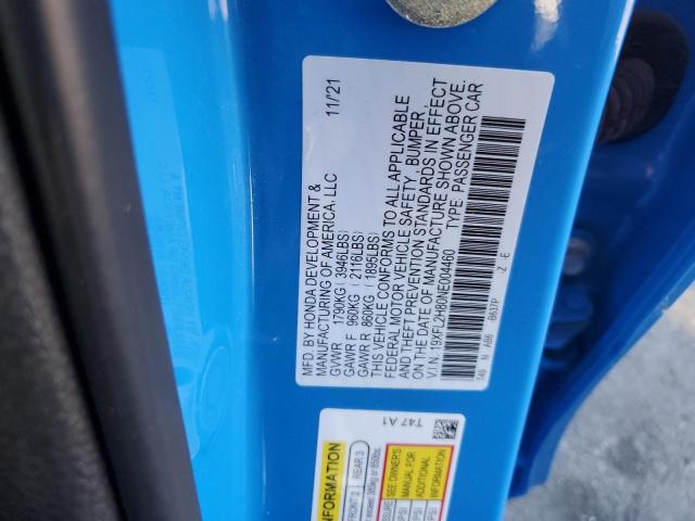 19XFL2H80NE004460 Honda Civic Sport