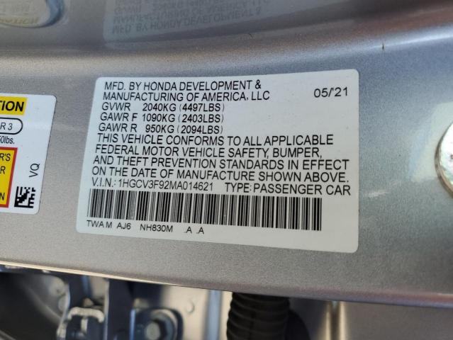 1HGCV3F92MA014621 Honda Accord Touring Hybrid