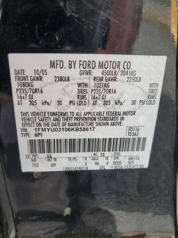 2006 Ford Escape Xlt VIN: 1FMYU03106KB58617 Lot: 61807733