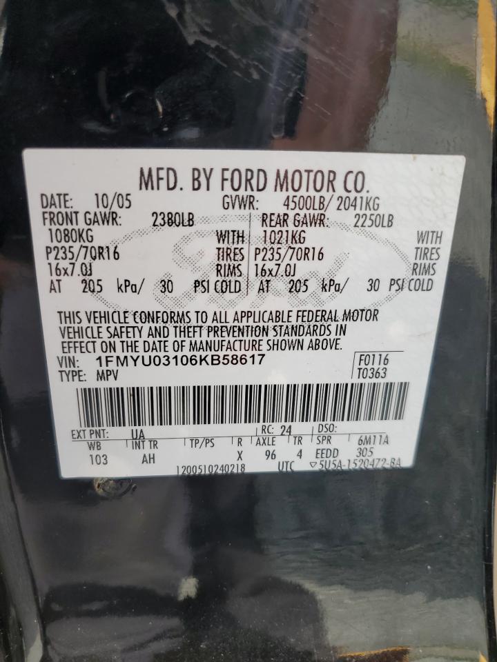 1FMYU03106KB58617 2006 Ford Escape Xlt